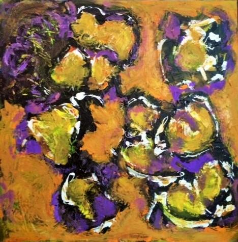 ORGANIC ABSTRACT IN ORANGE/YELLOW/PURPLE - SOLD